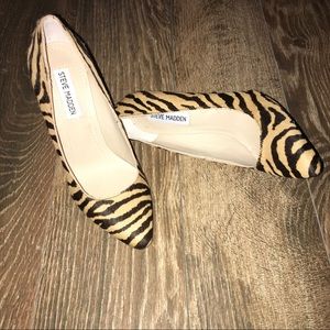 Steve Madden real calf fur leopard leather heel